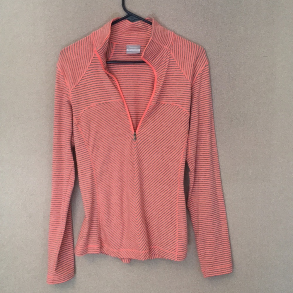 Peach and gray-striped Columbia running pullover